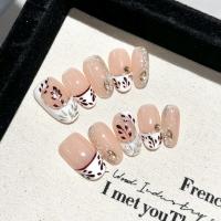 Uñas Postizas Cortas Redondas Blancas Con Diamantes Y Hojas De Arce Hechas a Mano Uñas Postizas Francesas Cubiertas Por Encima Para Uso Diario En El Escritorio - details 0