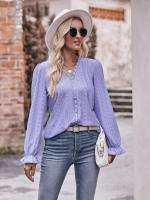Blusa de gasa de retazos de encaje para mujer, camisa elegante informal de manga larga con cuello en V, trabajo de oficina, moda - details 2
