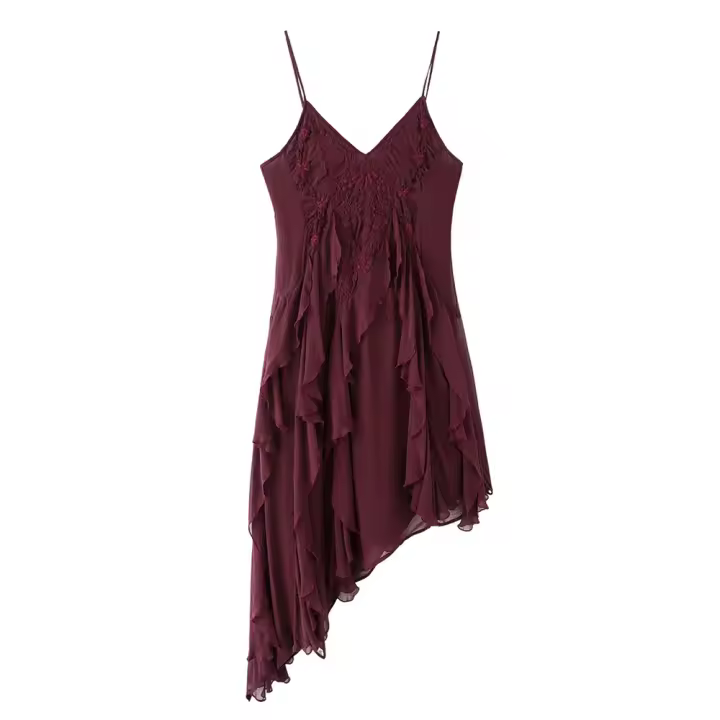 PB & ZA 2025 decoración en capas asimétrica temperamento ocio vestido con tirantes falda larga suelta productos nuevos de verano - 1