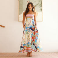 2025 Primavera/Verano nuevo vestido de tirantes de estilo festivo colorido estampado de cintura alta para mujer - details 0