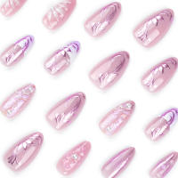 24pcs Uñas Postizas De Almendra Con Diseño De Flores 3D Y Gradiente Morado Aurora Uñas Falsas Wearables Franch ABS Para Bodas - details 2