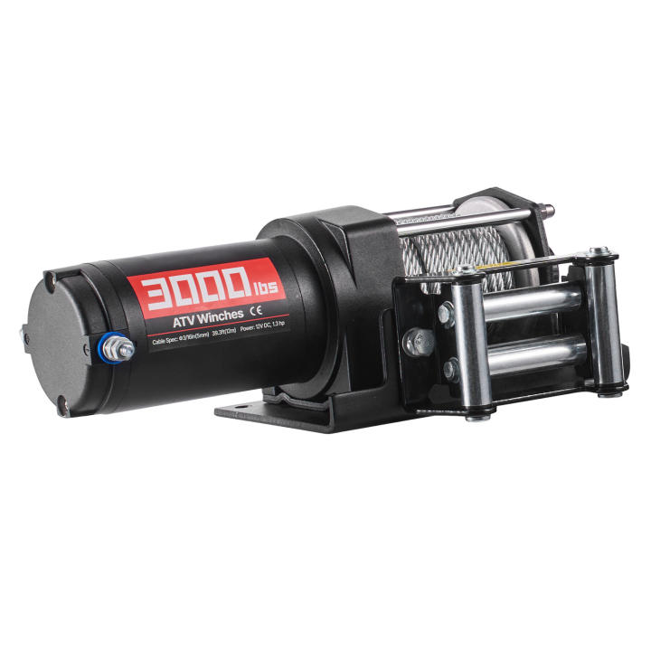 SucceBuy - Cabrestante Eléctrico de 1361 kg, 12 V CC, para ATV/UTV, con Cable de Acero de 4.7625 mm x 12.00912 m y Control Remoto con Cable, Resistente al Agua IP55, Carcasa de Aluminio con Placa de Montaje para Remolque de ATV, Negro