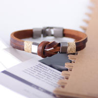 Pulsera de Cuero Genuino Tejido a Mano Brazalete Retro con Diseño Creativo - details 1