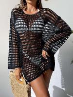 Elegante Cubierta de Punto con Cuello Redondo y Manga Larga Vestido de Playa de Ligero para Verano con Diseño Hueco, Protección Solar, Tela Transpirable - details 10