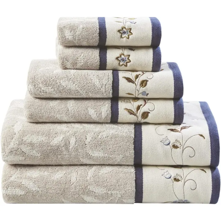 Juego de Toallas de Baño de Algodón Jaguar Diseño Floral Bordado, Suave, Altamente Absorbente, 132,1l. x 68,6an. - 1