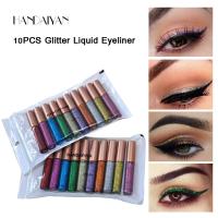 HANDAIYAN Delineador de ojos líquido, juego colorido, 10 colores, delineador de ojos metálico plateado dorado con diamantes, barras de delineador de ojos impermeables, brillo duradero - details 1