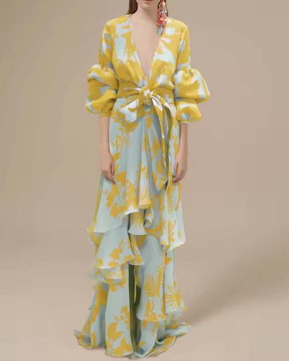 Vestido de gasa verde oscuro para mujer - Vacaciones bohemias - 1
