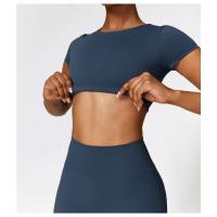 Top de Yoga de manga corta para mujer, Sujetador deportivo de alta elasticidad, ropa deportiva para gimnasio y Fitness - details 9