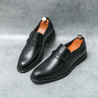 Zapatos formales de negocios para hombre, calzado de cuero PU de tacón bajo, estilo británico, hebilla de Metal a la moda - details 0