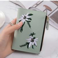 Cartera corta coreana para estudiantes, billetera de cuero PU con cremallera, flores bordadas, Mini bolso para mujer - details 5