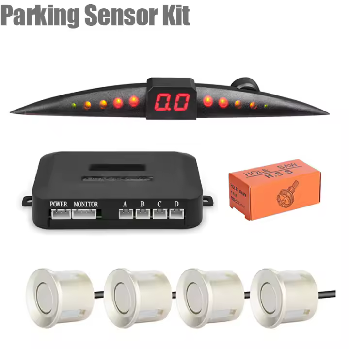 Kit de Sensor de estacionamiento para coche, sistema de Monitor de Radar de respaldo inverso con pitido, pantalla LCD, 4 sensores, 22mm, 12V, CC - 1