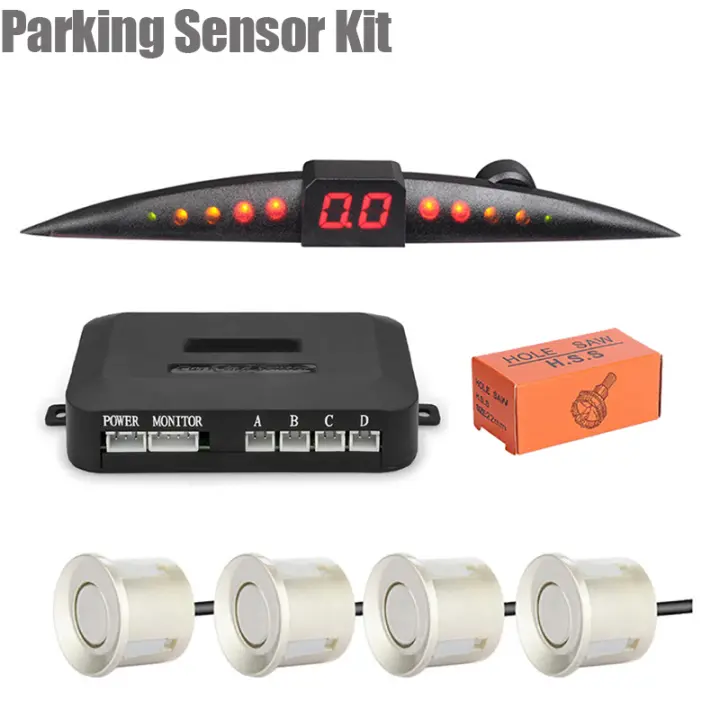 Kit de Sensor de estacionamiento para coche, sistema de Monitor de Radar de respaldo inverso con pitido, pantalla LCD, 4 sensores, 22mm, 12V, CC - 1
