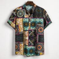 Camisa de lino de manga corta para hombre, camisa de flores de estilo étnico indio, novedad de verano, 2019 - details 1
