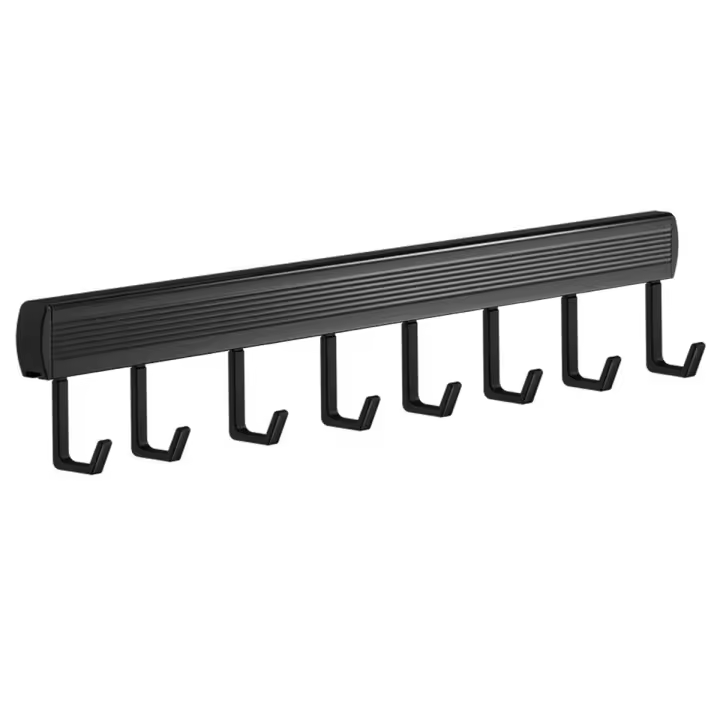 Perchero de pared para cocina, organizador de 8 ganchos, cuchara, pala, tabla de picar, accesorios de cocina, negro - 1