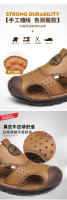 Primera capa de cuero de vaca sandalias de los hombres de la bolsa de la cabeza de verano desgaste casual zapatos de playa de los hombres antideslizante hueco zapatillas de los hombres tendones de res - details 10