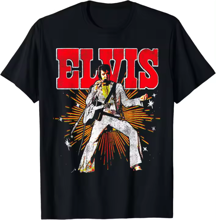 Camiseta corta de algodón negra ajustada con cuello redondo, Top de moda Retro de Elvis Presley - 1