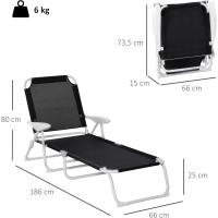 Reclinable y Plegable de Jardín con Respaldo Ajustable en 4 Posiciones Marco de Metal Texteline Transpirable 186x66x80 cm Gris - details 11