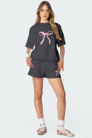 Conjunto dulce arco reductor de edad 2025, suéter de manga corta con estampado suelto, top de mujer, pantalones cortos de manga corta. - details 9