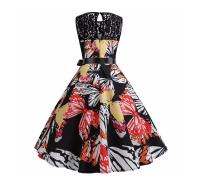 Lace patchwork summer women a line elegant vintage party dress with belt - details 77