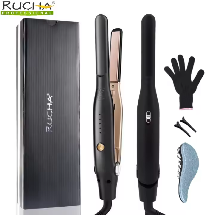 Mini plancha de pelo pequeña plancha para cabello corto y corte Pixie doble voltaje barba lápiz fino plancha de viaje de titanio - 1