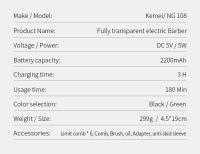 Kemei-máquina de corte de pelo corporal transparente para hombres, cortadora de pelo eléctrica inalámbrica, cortadora profesional de barbería, USB, KM-NG108 - details 3