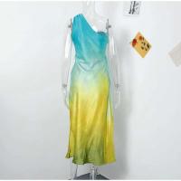 Vestido Largo de Verano 2024 para Mujer Cuello Diagonal con Estampado de Gradiente - details 0