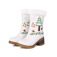 Nuevas rebabas bordadas de gamuza, cabeza redonda, tacón grueso, bordado, árbol de Navidad, botas de mujer, zapatos de mujer - details 7