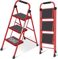 Escalera Plegable 4 Peldaños, Escalera de Tijera con Pedales Antideslizantes Anchos, Barandilla, Escalón Taburete de Acero Portátil Uso Hogar Cocina Oficina, Carga hasta 150 kg, Blanco - details 33