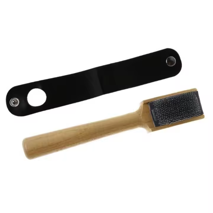 Cepillo de alambre para zapatos con suela de gamuza de madera, cabezal de cepillo de acero inoxidable con cubierta protectora, cepillo de alambre para zapatos de Ballet, práctico de alta calidad - 1