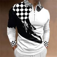 Polo para hombre Camisa de golf estampada a cuadros 3D Manga larga Cremallera Ropa deportiva Moda Ropa de calle Diseñador - details 1