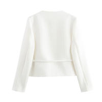 Elegant Black White Jacket For Women Autumn O Neck Long Sleeve Crop Coat Single Breasted With Belt Lady New Outerwear - details 3