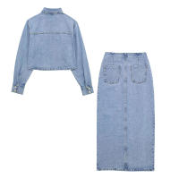 TRAFZA-chaqueta vaquera de manga larga con botones para mujer, abrigo de cintura alta, conjuntos de vestido con abertura frontal, Estilo Vintage, verano, 2023 - details 8