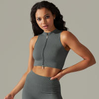 Hamidou-Sujetador deportivo con cremallera para mujer, Top de Yoga, chaleco de sudor, chaqueta de entrenamiento para correr, chaquetas sin mangas para correr, Tops cortos elásticos ajustados - details 39