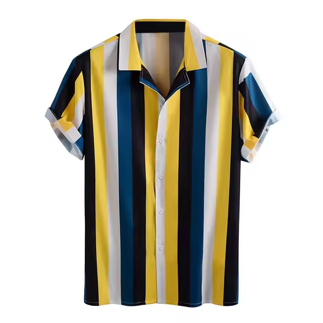 Camisa de botones de manga corta con estampado de lino y algodón - 1