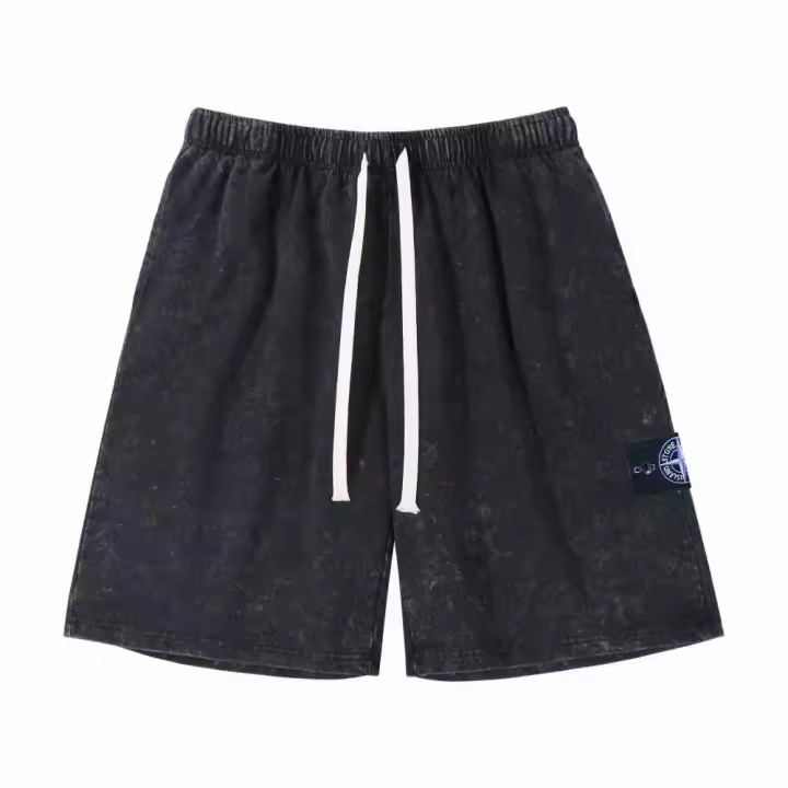 Pantalones Cortos de Logo Bordado de Stone Island Verano Pantalones Deportivos Casuales para Hombres, Cinco Bolsillos, Algodón Desgastado y Tendencia - 1