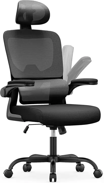 Silla de Oficina Ergonómica Soporte Lumbar, Altura Ajustable, Reposabrazos Abatible, Para Uso en Hogar y Oficina Gris - 1