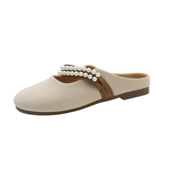 Zapatillas de mujer suaves Primavera-Otoño Baotou Punto de cabeza redondo Muller Perla - 1