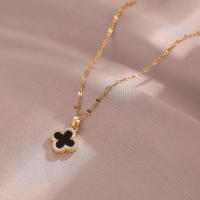 Colgante de mujer con diseño de doble cara de trébol de diamantes completo de acero inoxidable Black King - details 4