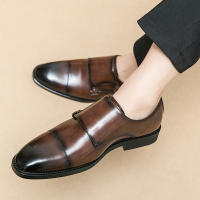 Zapatos de monje con doble hebilla para hombre, calzado de vestir, color marrón y negro, novedad - details 13