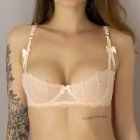ropa interior ultrafina de talla grande, copa C D, sujetadores sexys, lencería bordada, sujetador transparente de encaje para mujer, sujetador rosa de media Copa - details 14