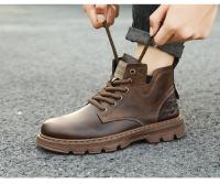 con botas de cuero de estilo retro, suelas gruesas, zapatos casuales de caña alta para hombre resistentes al desgaste, cremalleras laterales - details 10