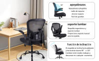 Silla Oficina, Silla Escritorio con Reposabrazos Abatibles, Sillas Oficina con Soporte Lumbar, Silla Ergonómica Escritorio de Malla Transpirable, Negra - details 1
