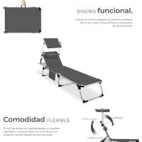 Tumbona Jardín Exterior de Aluminio, Tumbona Plegable con Reposacabezas, Parasol y Bolsillo Lateral, Tumbona Playa Reclinable en 6 Posiciones, Tumbona Piscina Resistente a Intemperie - Gris - details 3