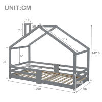Cama infantil tipo casita con protección anticaídas en la chimenea, 90 x 200 cm, sin colchón - details 1