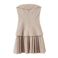 Vestido corto sin tirantes con dobladillo plisado para mujer, minivestido elegante con botones delanteros y bolsillo falso, vestidos de calle - details 1