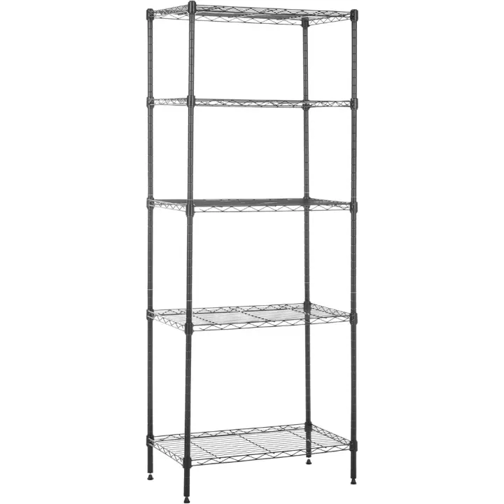 Estante de Almacenamiento Estrecho de 5 Baldos Altura Ajustable, Patas Ajustables, Sin Ruedas, Negro - 1
