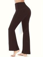 Paquete de 3 Pantalones Deportivos para Mujer, Tallas Grandes Costura Detalle Cintura Alta Pantalones de Yoga de Pierna Acampanada con Bolsillos para Teléfono Conjunto de 3 Piezas Adecuado Primavera/Otoño - details 13