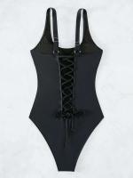 S-XXL sexy cruzado sin espalda, traje de baño de una pieza, Monokini con corte de pierna alta, traje de baño para mujer - details 10
