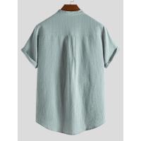 Camisa holgada de manga corta para hombre, camisa a rayas con cuello alto, estilo moderno, talla grande, nueva en 2024 - details 3