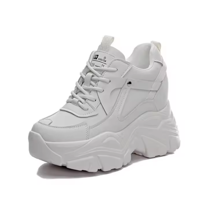 Cuero genuino Casual cómodo transpirable 9CM primavera otoño plataforma cuña alta marca zapatillas gruesas señoras moda zapatos para caminar - 1